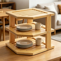 Étagère d'angle multifonctionnelle à trois niveaux en bambou, non pliable, pour la cuisine, rangement des épices, économie d'espace, écologique
