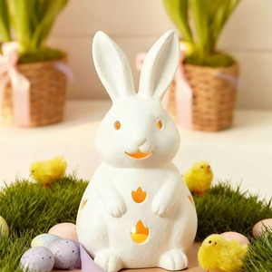 Porte-bougie Lapin de Pâques en céramique blanche, décoration pour la maison à l'occasion de Pâques - Product Image 2