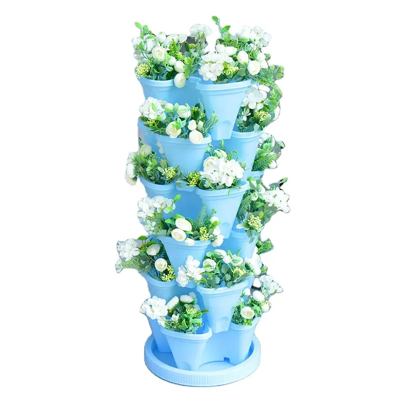 Wholesale Plastic three-dimensional flower pot garden multi-layer planting rack balcony vegetable planter strawberry flower pot