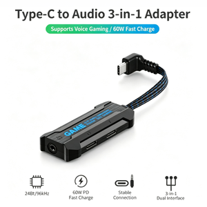 <span class=keywords><strong>อะแดปเตอร์</strong></span>เสียง USB-C 3 in 1 ขนาด 3.5 มม. รองรับการชาร์จเร็ว 60W PD พร้อม Hi-Fi DAC รูปตัว L สำหรับโทรศัพท์มือถือและหูฟัง - Product Image 1