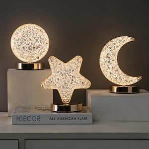 Lámpara de Mesa LED de Cristal con Forma de Estrella, Luz Nocturna, Regalo Romántico para Dormitorio, Decoración de Mesa de Noche, Funciona con Batería - Product Image 3