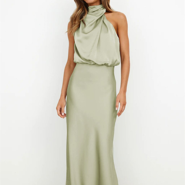 High Quality Summer Formal Modest Sleeveless Elegant Bodycon Sexy Silk Maxi Evening Party Gown Long Dress for Women