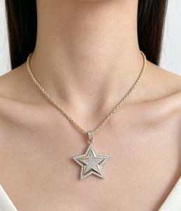 Two-Tone jewelry star Sun Moon Pendant necklaces Sparkling charm link <b>chain</b> for Gift Party - Product Image 6