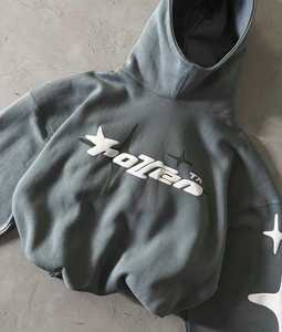 Yingling Custom Cropped Heavyweight <b>Hoodie</b> 400 Gsm Puff Print Cut and Sew Crop Boxy Hoodies <b>Men</b> - Product Image 3