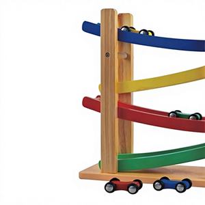 Piste de course mobile en bois moderne multifonctionnelle à monter soi-même avec 4 petites voitures jouets pour enfants de 3 à 6 ans - Product Image 1