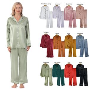 ชุดนอนผ้าไหมซาตินแขนยาวสำหรับผู้หญิงขายส่ง - Product Image 1