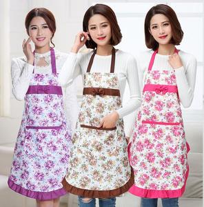 Custom logo rose floral flowers design apron decorative waist aprons for Kitchen women