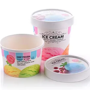 Copo de papel descartável para sorvete, tigela de iogurte para sobremesa personalizada impressa de 5 onças e 8 onças