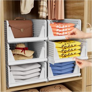 Organisateurs de <span class=keywords><strong>placard</strong></span> pliants boîte de rangement bacs de rangement empilables panier à tiroirs en plastique <span class=keywords><strong>placard</strong></span> de rangement pour armoire - Product Image 1