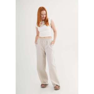 Pantalons palazzo tendance en gros pour femmes, pantalons à bordure en pierre avec taille élastique et détails de l'ourlet, poches, style formel - Product Image 6