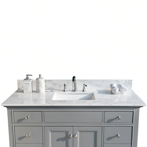 Encimera de Baño de Mármol Blanco Carrara 49x22 Rectangular con Lavabo Cerámico Bajo Encimera de 3 Orificios Modelo Trasero - Product Image 1