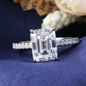 Anillo de Compromiso y Boda de <span class=keywords><strong>Oro</strong></span> <span class=keywords><strong>Blanco</strong></span> de 10k, <span class=keywords><strong>14k</strong></span>, 18k con Diamante Cultivado en Laboratorio de Corte Esmeralda de 1ct, 2ct para Mujer, <span class=keywords><strong>Precio</strong></span> al por Mayor - Product Image 6
