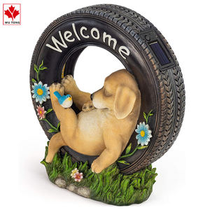 Komik yavru köpek güneş enerjili LED açık dekor reçine heykelcik ev halk sanat tarzı aşk için hoş geldin yazısı dışında veranda - Product Image 3