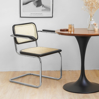 Chaise de salle à manger vintage en rotin avec cadre métallique et siège en cuir, style nordique rétro, pour la maison, le café, le bureau, accoudoirs ergonomiques, vente en gros, promotion exceptionnelle