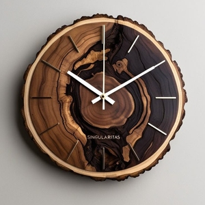 Singularitas Walnut Root Wooden Wall <b>Clock</b> Silent Non Ticking Analog Rustic Round <b>Clock</b> for Living Room Bedroom <b>Office</b> Home - Product Image 1