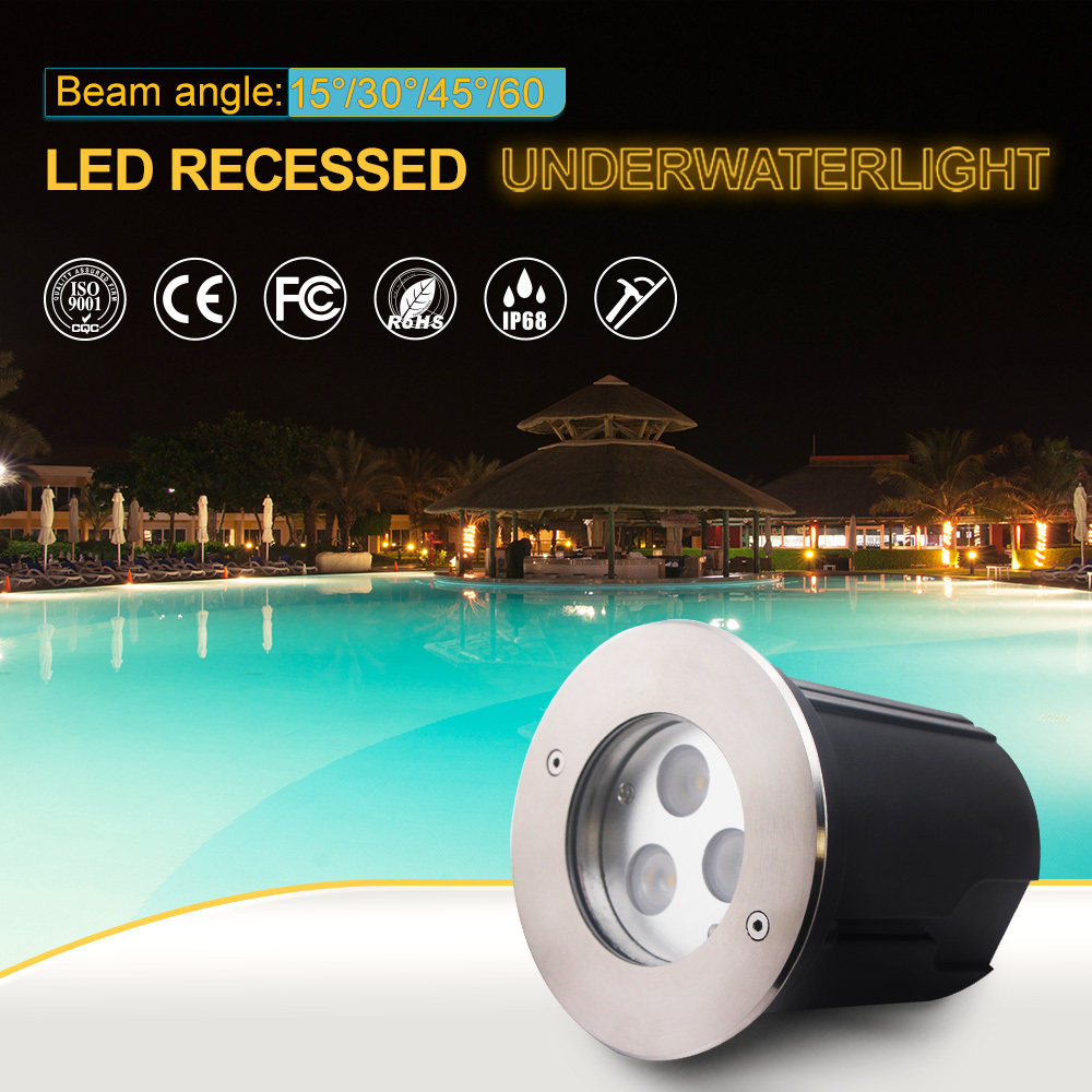 IP68 9W Recessed 316SS LED Swimming Pool Light Underground Waterproof Underwater Lighting