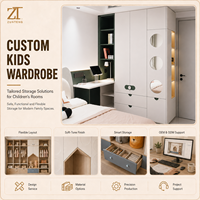 Armoire Moderne Blanche pour Enfants, Meuble de Rangement pour Crèche avec Bureau Intégré et Miroirs Circulaires pour Zone Junior