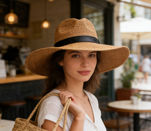 <span class=keywords><strong>Chapeau</strong></span> Fedora <span class=keywords><strong>en</strong></span> <span class=keywords><strong>raphia</strong></span> large - Bande noire élégante Protection UV Vacances d'été Plage <span class=keywords><strong>Chapeau</strong></span> de paille pour femmes - Product Image 5