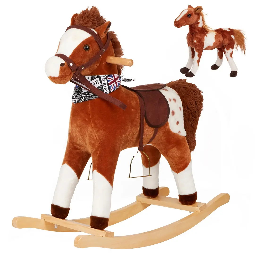 Бесплатная плюшевая игрушка, мягкая коричневая лошадка-качалка для детей
