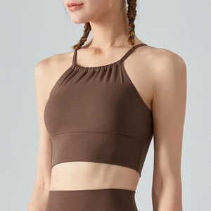 Wholesale Women's Halter <b>Cross</b> Back Sports Bra Built-in Bra Yoga Crop <b>Top</b> Quick Dry Slim Fit Fitness Bra Breathable Activewear - Product Image 6