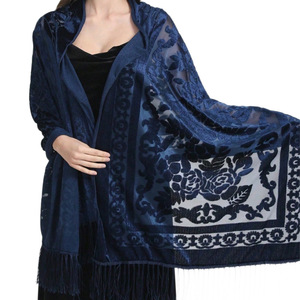 Elegant Velvet Cheongsam <b>Shawl</b> Dark Green Floral Print Long Tassel Evening Gown <b>Wrap</b> Traditional Scarf - Product Image 2