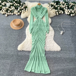 Vestido Largo Casual de Verano 2026 con Cuello Alto y Corte Ajustado, Estilo <span class=keywords><strong>Imperio</strong></span>, Transpirable, Lavable y Antiestático para Primavera - Product Image 1