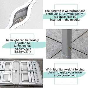 Table et chaises de camping, valise portable, table pliante pour pique-nique avec chaises, trou pour parasol, 4 personnes - Product Image 4