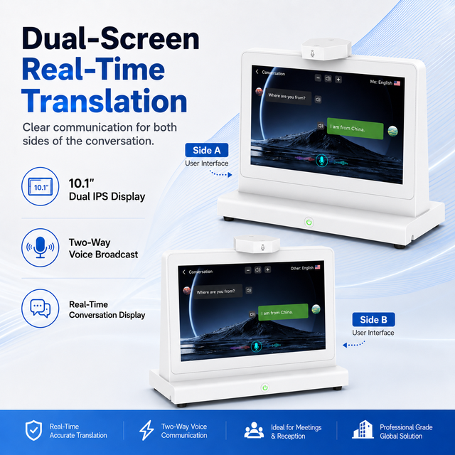 Smart AI Dual-screen Translator Device Dual 10.1" Screens Voice Translation Supports 80 Languages Simultaneous Interpretation