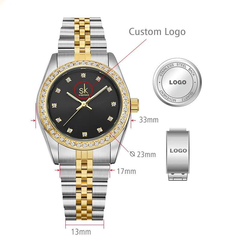 SHENGKE K0156L นาฬิกาข้อมือ Montre Homme สำหรับผู้หญิง,นาฬิกาข้อมืออะนาล็อกหรูหราโลโก้ของคุณ