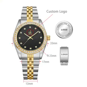 SHENGKE K0156L özel Logo Montre Homme lüks bilek Band Analog lüks kadın altın izle kol saati bayanlar için