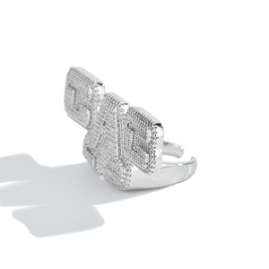 <b>Gag</b> Full Diamond <b>Ring</b> Letter Shape Micro Pave Unisex Adjustable Fashion Jewelry Party Style Silver - Product Image 3