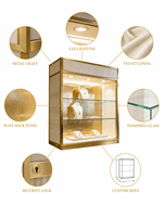 Vitrine à bijoux moderne sur mesure, haute, avec cadre doré, éclairage LED, vitrine en verre pour boutique, vente en gros
