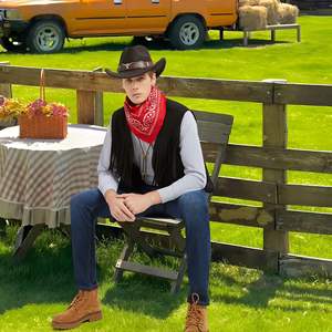 Costume de cowboy occidental en gros pour hommes, veste à franges, chapeau, bandana, collier, accessoires de tenue de cowboy pour Halloween, cosplay - Product Image 3