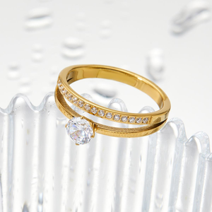 Cincin Stackable tidak ternoda 18K Gold plug kubik zirkonia cincin jempol cincin janji pernikahan cincin pertunangan untuk wanita - Product Image 3