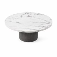 Table basse moderne en pierre blanche avec base cylindrique, personnalisable pour les projets d'hôtels et de villas