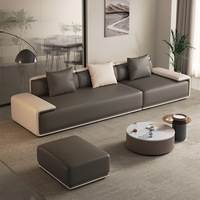 Canapé d'angle en cuir véritable minimaliste italien moderne avec coussins rembourrés en éponge et pieds en bois pour salon