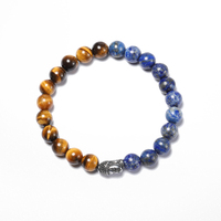 Vente en gros tendance 8mm pierre naturelle d'oeil de tigre Onyx noir Bracelet perlé en acier inoxydable tête de bouddha Bracelets à breloques pour hommes