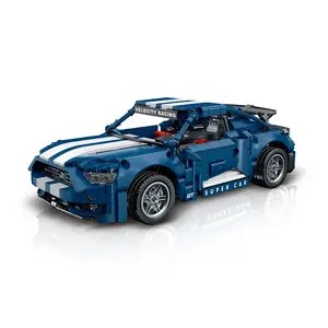 MORK 025011 1:16 Blue GT-500 Super Car Building Blocks Car Model Sets Toy Build Block Car Toys Gifts For Boys