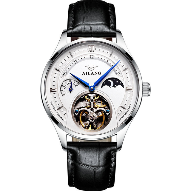 Multifunctional Tourbillon Automatic Mechanical Skeleton Watch High Quality Alloy Case Mineral Glass Dial Hidden Clasp for Men