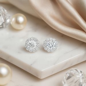 18K Gold Hand Set Cultured Diamond Halo Drop Earring Setting Fine Jewelry Making Luxury Geometric <b>Gift</b> - Product Image 1