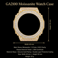 Jam Tangan Classic G-Shocks GA2100 Iced Out VVS Moissanite dengan Casing Kuningan, Bezel Full Pave Bussdown, Perhiasan Hip Hop untuk Pria