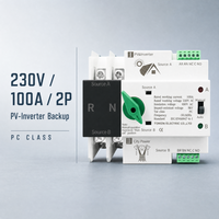Commutateur de transfert automatique monophasé ATS 2P 100A 230V double alimentation 6kA Classe PC pour onduleur solaire photovoltaïque sur rail DIN