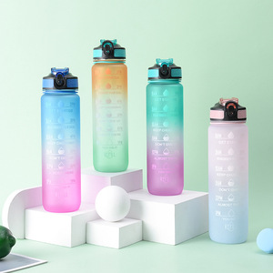Eco friendly tritan sports custom motivational plastic water bottle with time marker with straw lid