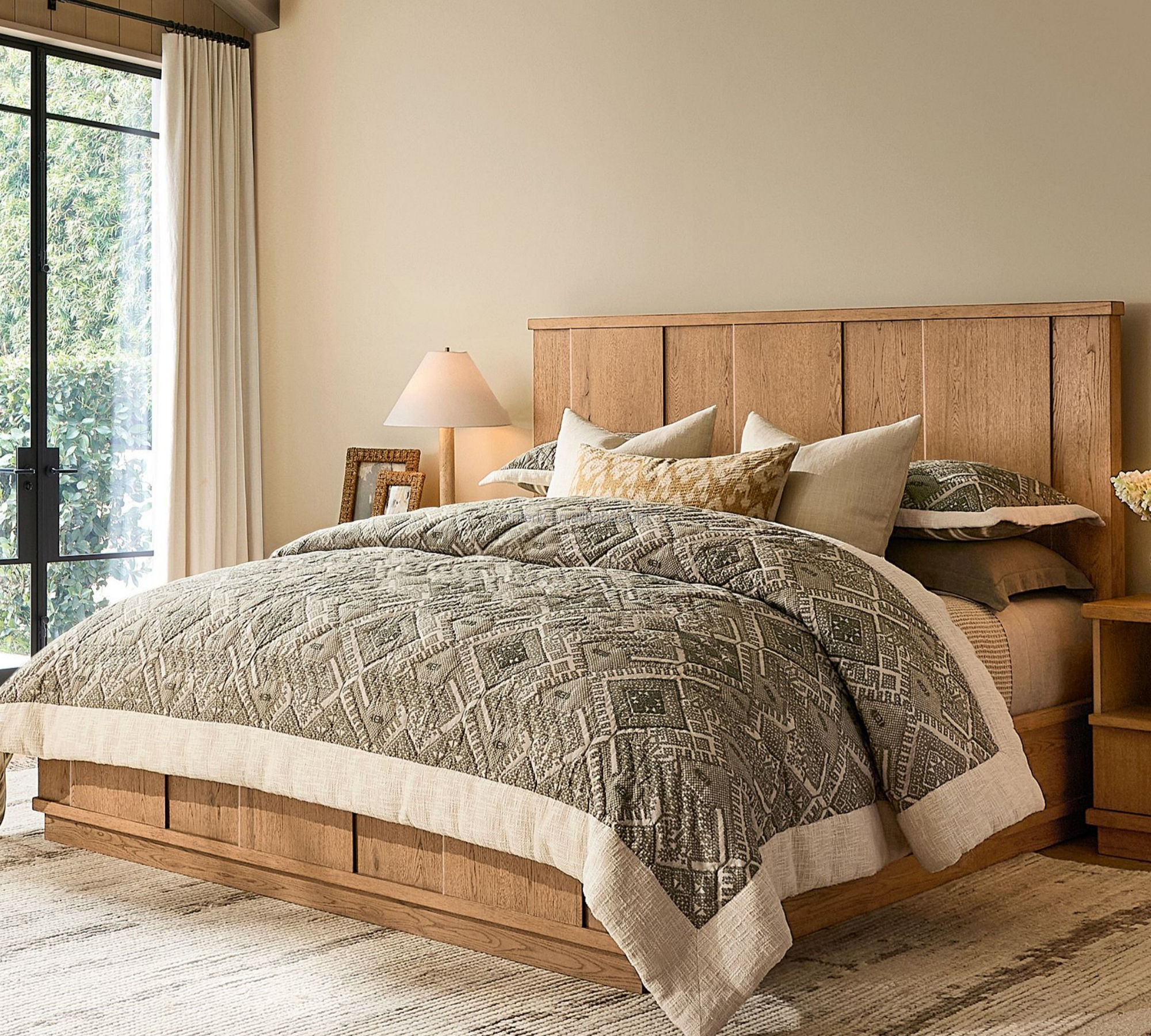 VECELO Set of 2 Bear Ear Twin Beds Light Brown Adjustable Headboard Twin  Kids Bed Set No Box Spring Needed, image size:2000x1800