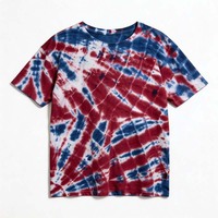 Merah Putih & Biru untuk Tie Dye 100% Katun 180g Rajutan Geometris Regular Fit O-Neck Kasual Musim Panas Desain Polos Kaos