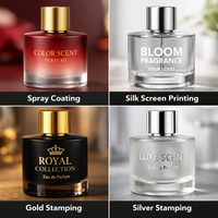 Flacon de parfum de luxe en verre craquelé noir 50ml/100ml, personnalisable avec impression sérigraphique, pulvérisateur pompe or/noir, cosmétique carré vide
