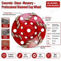 Disque de meulage diamanté CNC TING CHI à 6 segments, 125 mm (5 po), filetage M14, pour béton, pierre, maçonnerie, meuleuse d'angle
