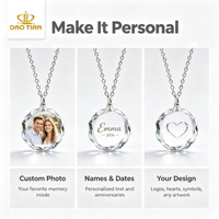 Collier pendentif en cristal vierge en gros, pierre de verre ronde à facettes avec chaîne en argent, porte-clés photo gravé DIY, cadeau de mariage