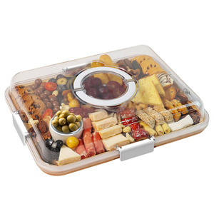 Planche à découper/plateau à fromages Yuou Charcuterie avec couvercle, 6 compartiments, en bambou, épaisseur 1,5 cm, passe au lave-vaisselle, design personnalisé - Product Image 1