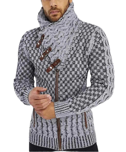 Suéter de punto para hombre, de lana/viscosa, antipilling, con estampado digital frontal, cuello alto, corte ajustado, para invierno. - Product Image 1